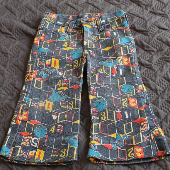 RARE Vintage 1970s Sesame Street Flared Jeans Kids Size 3- Double Knee - Muppet